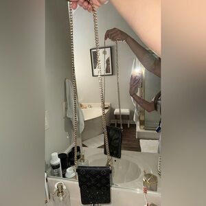 Custom Gold Chain Black Shimmery Crossbody Phone Purse